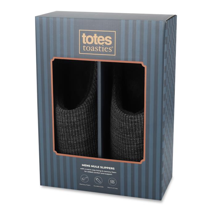 totes toasties® Mens Cord Mule Slippers Grey Extra Image 1